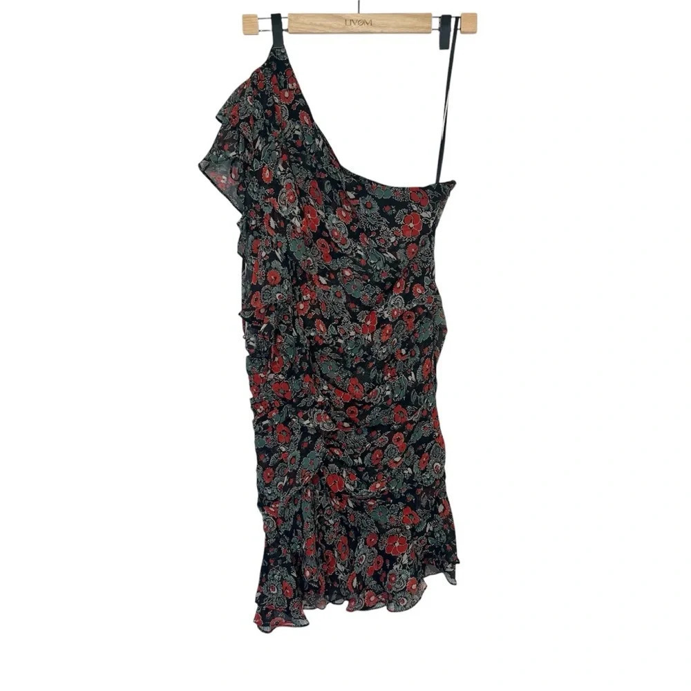 Veronica Beard Black One-Shoulder Floral Ruffle Mini Dress - Picture 6 of 13